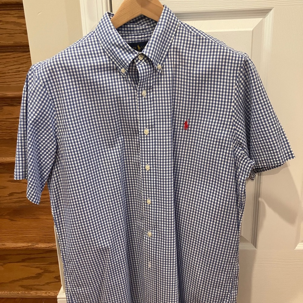 Polo by Ralph Lauren Blue Poplin Checkered Men's Shirt
